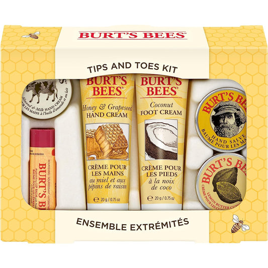Burt's Bees 6 Body Care Products, Tips and Toes Set - Moisturizing Lip Balm, 2 Hand Creams, Foot Cream, Cuticle Cream & Hand Salve