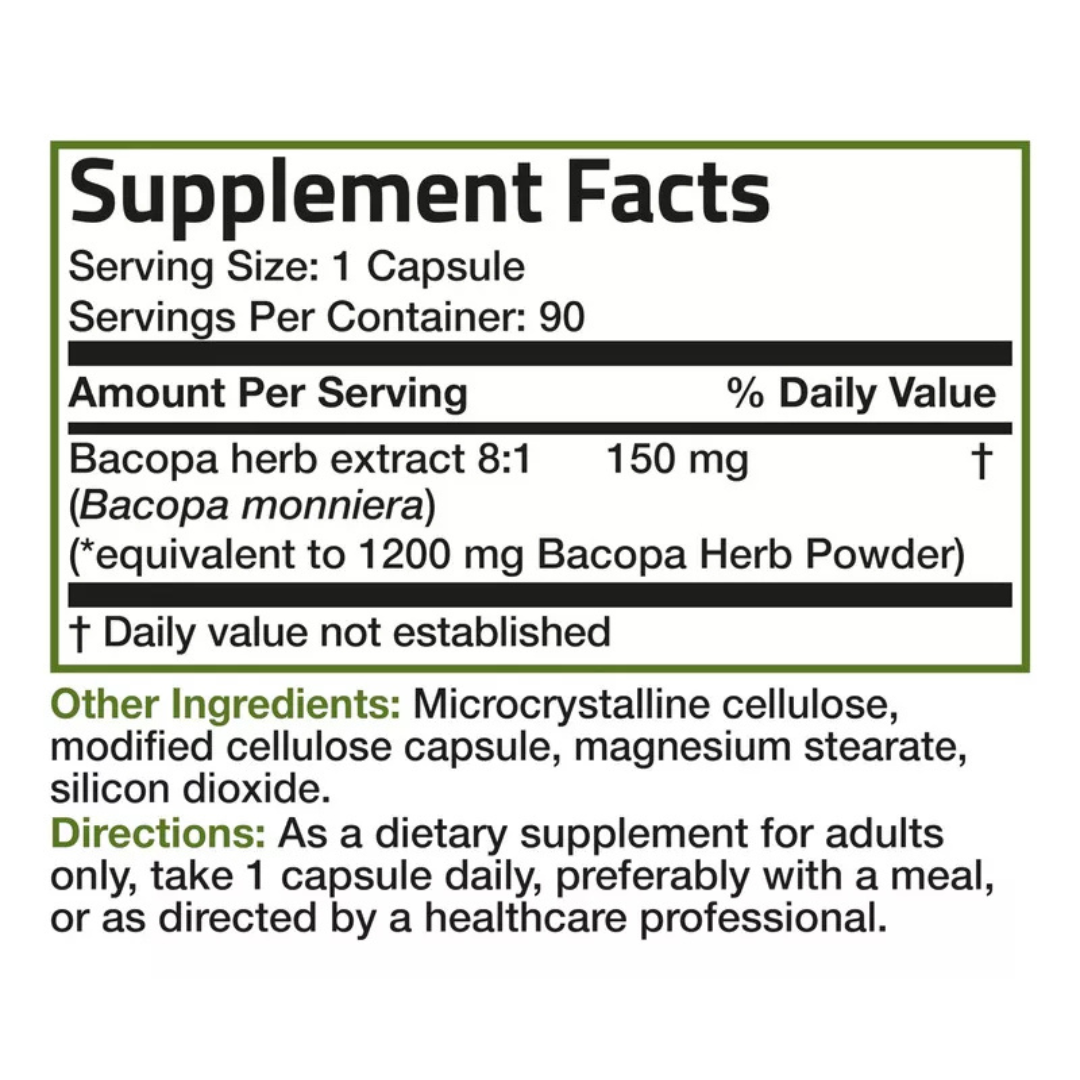 Bronson Bacopa Monniera 150mg Supplement 90 Vegetarian Capsules
