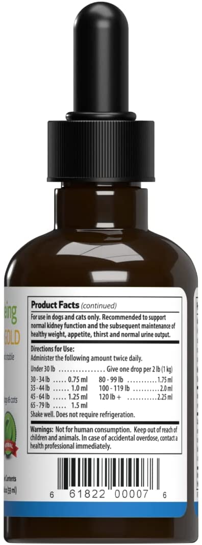 Pet Wellbeing Kidney Support Gold for Cats and Small/Medium Dogs Herbal, 2 fl.oz / 59 ml