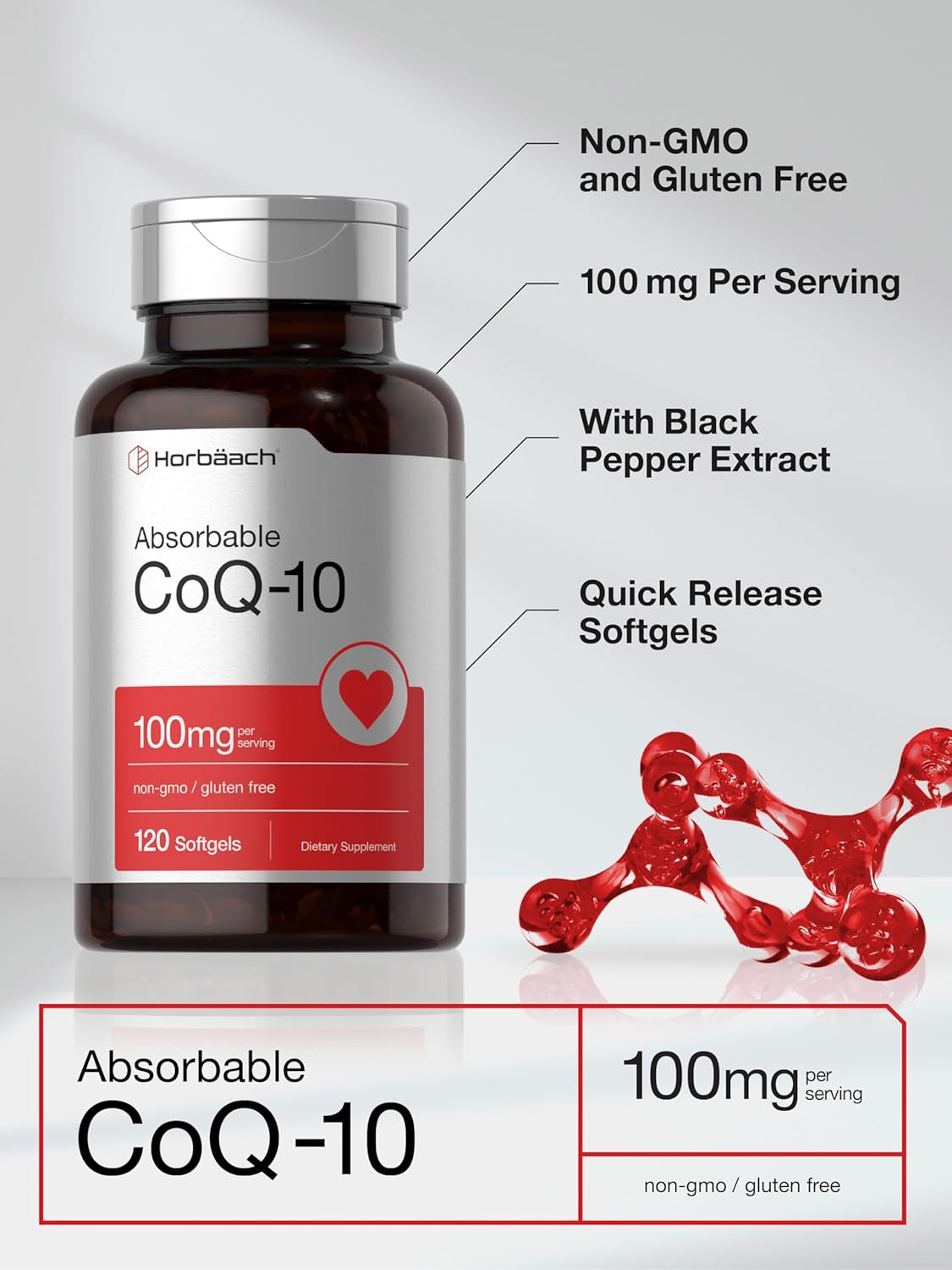 Horbaach Absorbable CoQ-10 100mg Supplement 120 Softgels