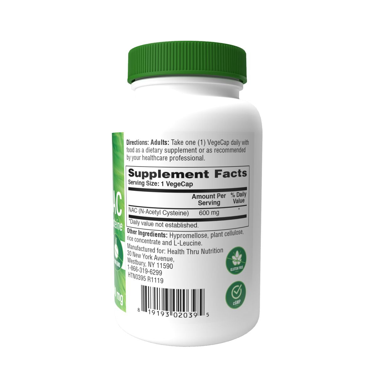 Health Thru Nutrition NAC N-Acetyl Cysteine Cellular Antioxidant 600mg (Vegan NON-GMO) 120 Vegecaps