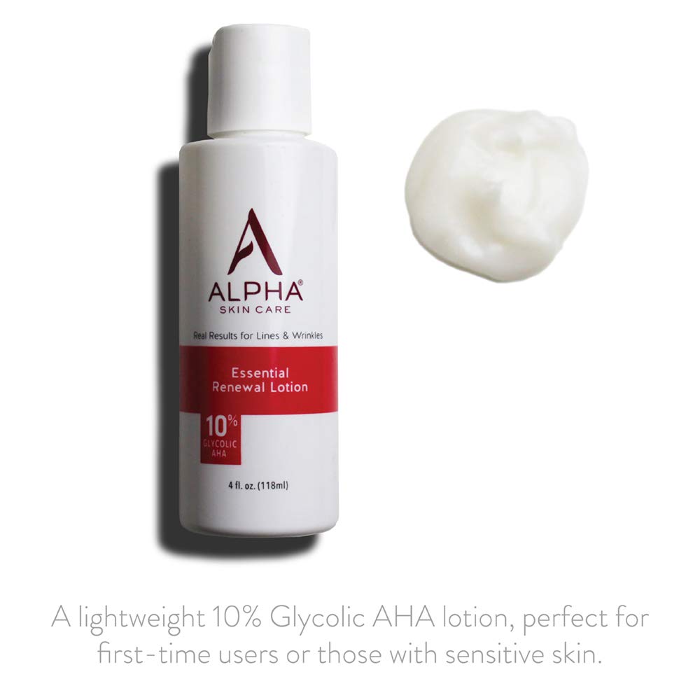 Alpha Skin Care Essential Renewal Lotion 10% Glycolic AHA for Fine Lines & Wrinkles, 4 fl.oz / 118 ml