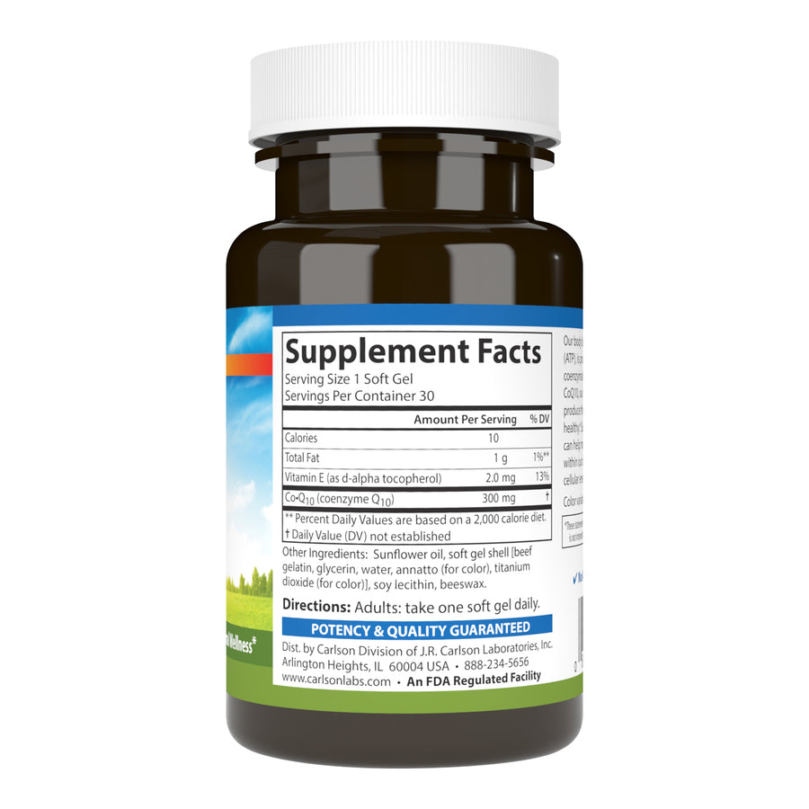 Carlson CoQ10 300 mg 30 Soft Gels Energy Production, Heart Function & Optimal Wellness
