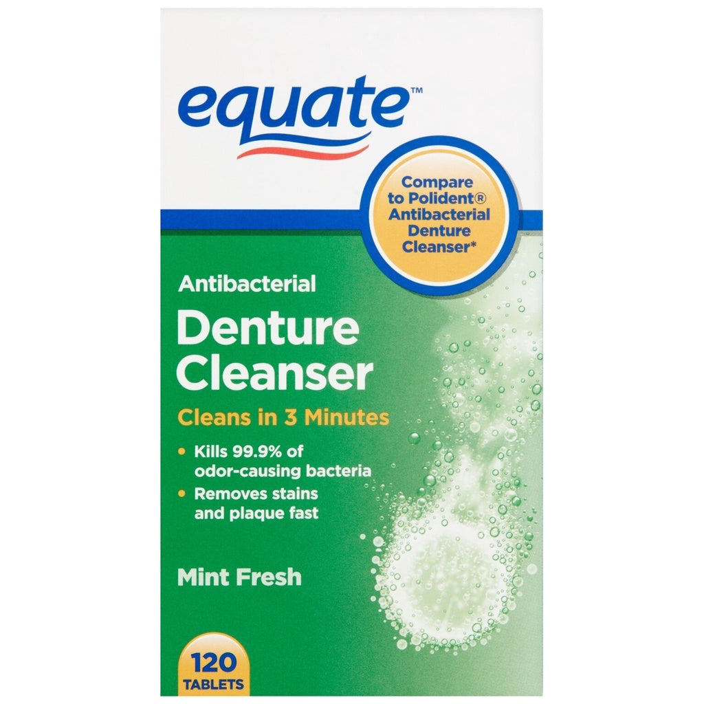 Equate Antibacterial Denture Cleanser Mint Fresh Removes Stains & Plaque Fast120 Tablets (1) One Box
