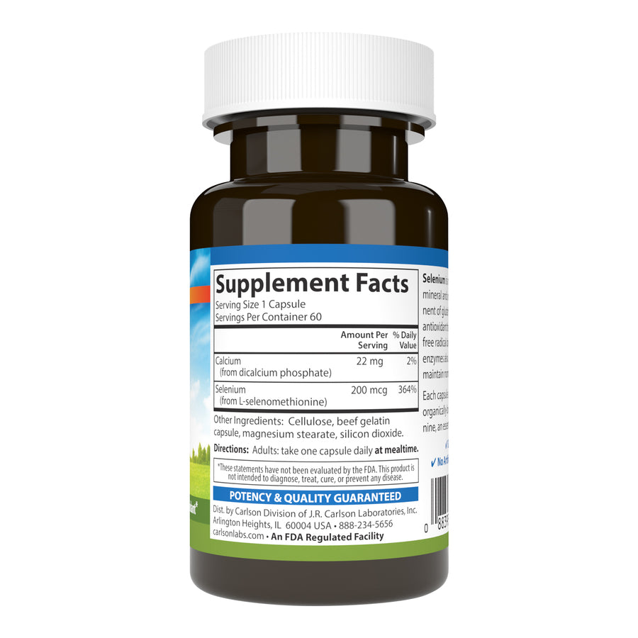 Carlson Selenium 200mcg Yeast-Free 60 Capsules Prostate Health, Immune Support & Antioxidant