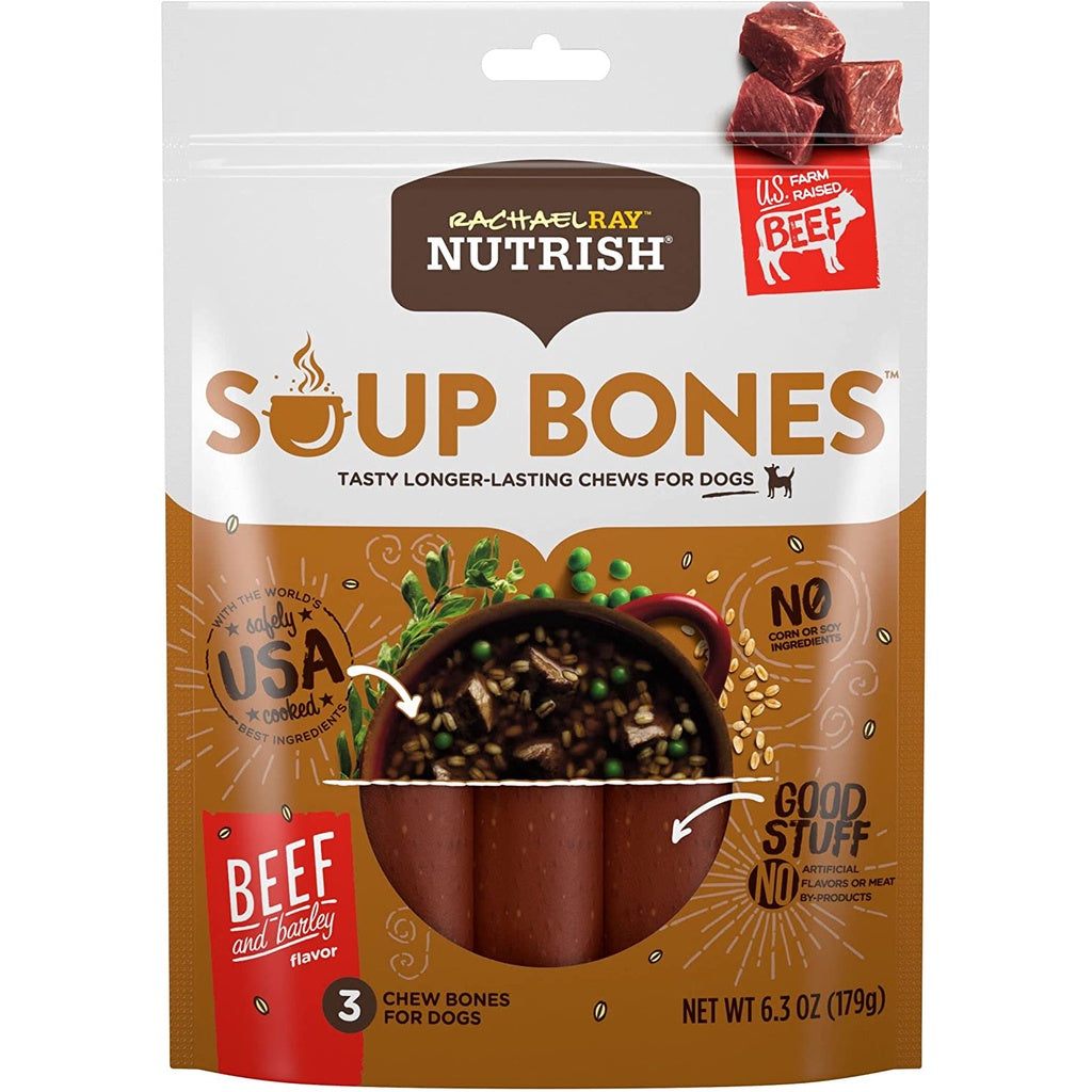 Rachael Ray Nutrish Soup Bones with Real Beef & Barley Long-Lasting Chews For Dogs Net Wt 6.3oz 179g