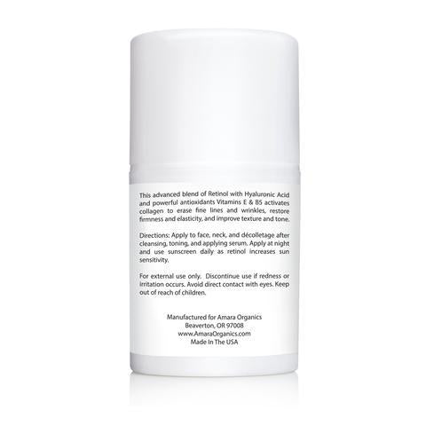 Amara Organics Retinol Cream 2.5% Hyaluronic Acid Vitamins E & B5 - 50ml