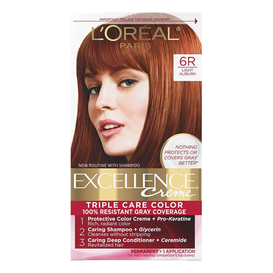 L'Oreal Paris Excellence Cream Triple Care Color (6R Light Auburn) 1 Application