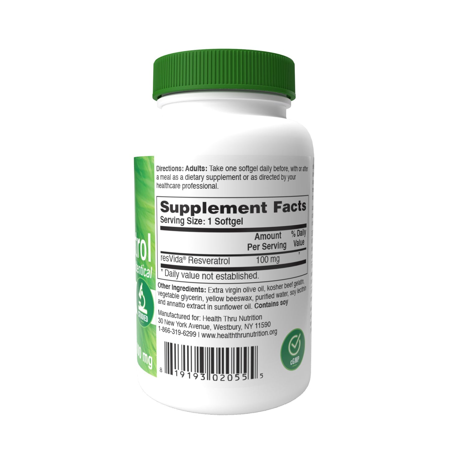 Health Thru Nutrition Resveratrol (ResVida™) 100% Nature Identical 100mg 60 Softgels