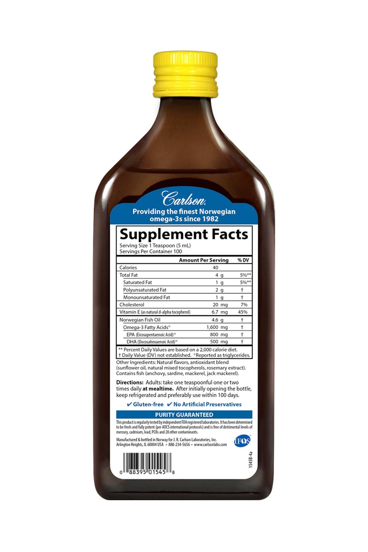 Carlson The Very Finest Fish Oil, Lemon Flavor 16.9 fl oz 500 mL Omega 3