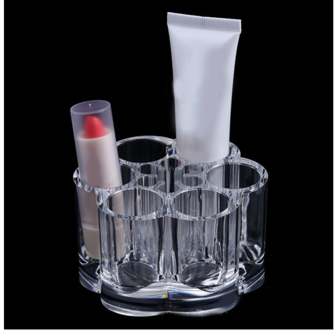 Flower Shaped Acrylic Lipstic and Brush Organiser 6 Slots, Clear