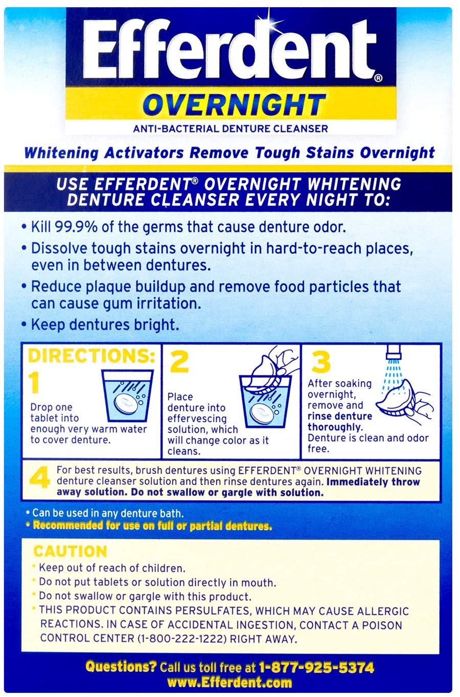 Efferdent PM Overnight Anti-Bacterial Denture Cleanser, 90 Tablets