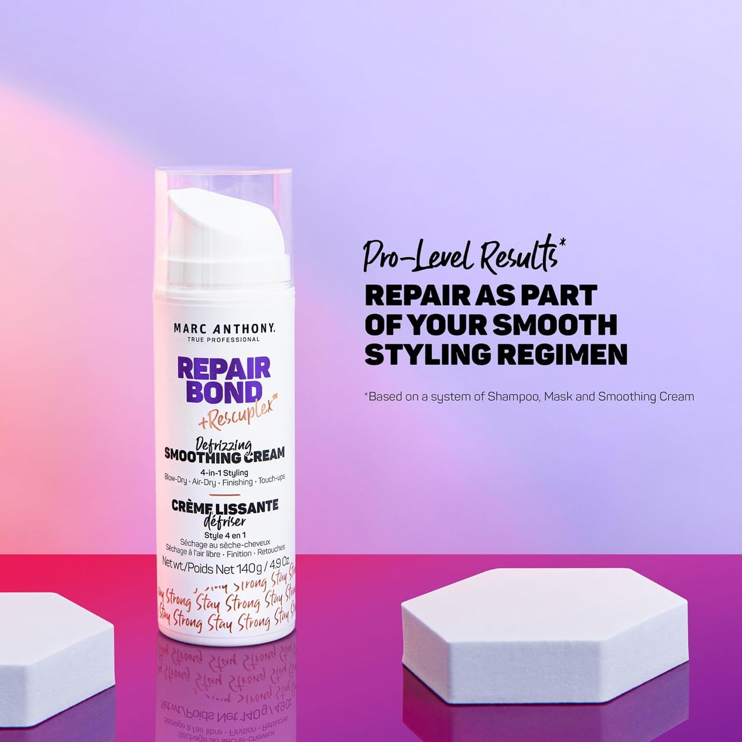 Marc Anthony Repair Bond + Rescuplex Defrizzing Smoothing Cream 4-in-1 Styling, 140 g / 4.9 oz.