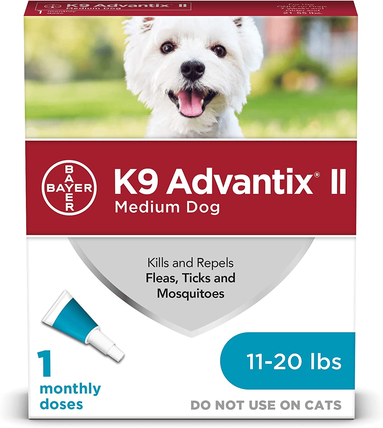 Bayer K9 Advantix II Medium Dog 1 Monthly Dose For Dogs Only 7 Weeks Old & Above Only - 11-20lbs