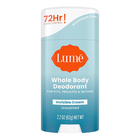 Lume Whole Body Deodorant Invisible Cream Stick 72 Hour Odor Control 2.2 ounce | Unscented