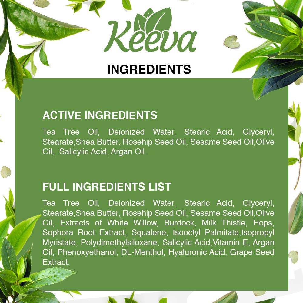 Keeva Organics Tea Tree Oil Acne Treatment Cream With Essential Oils, 1 oz.