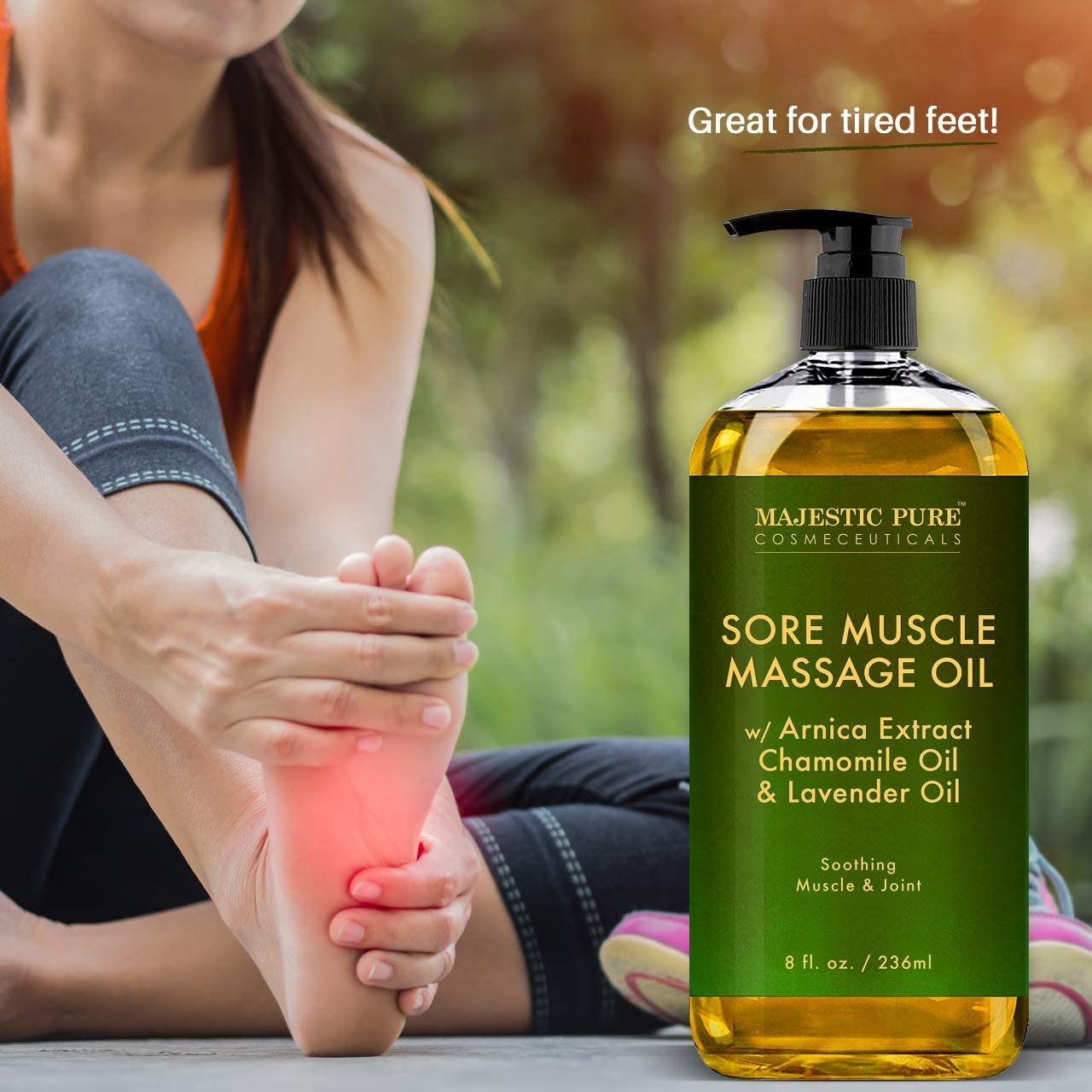 Majestic Pure Sore Muscle Massage Oil with Arnica Extract Chamomile and Lavender Extract (236 ml)