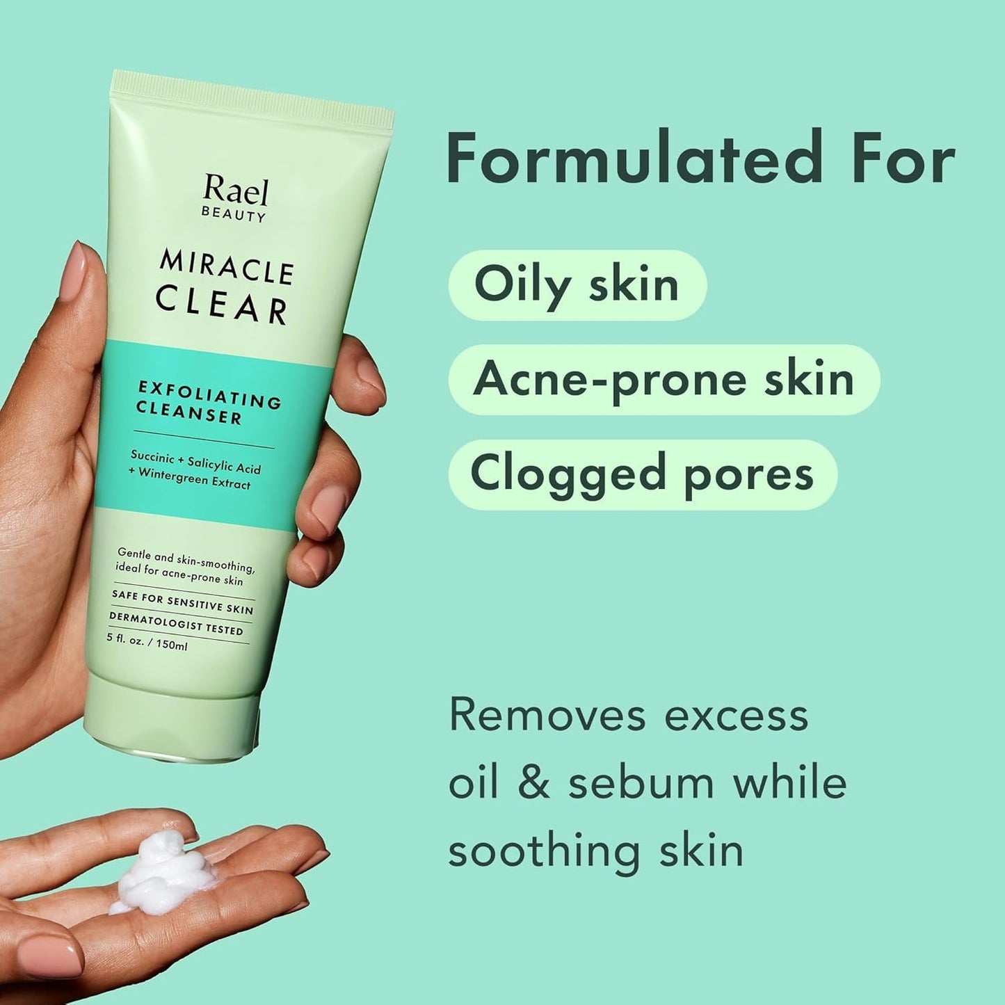 Rael Beauty Miracle Clear Face Exfoliating Cleanser With Succinic , Salicylic And Wintergreen Extract, 150 ml / 5 fl. oz