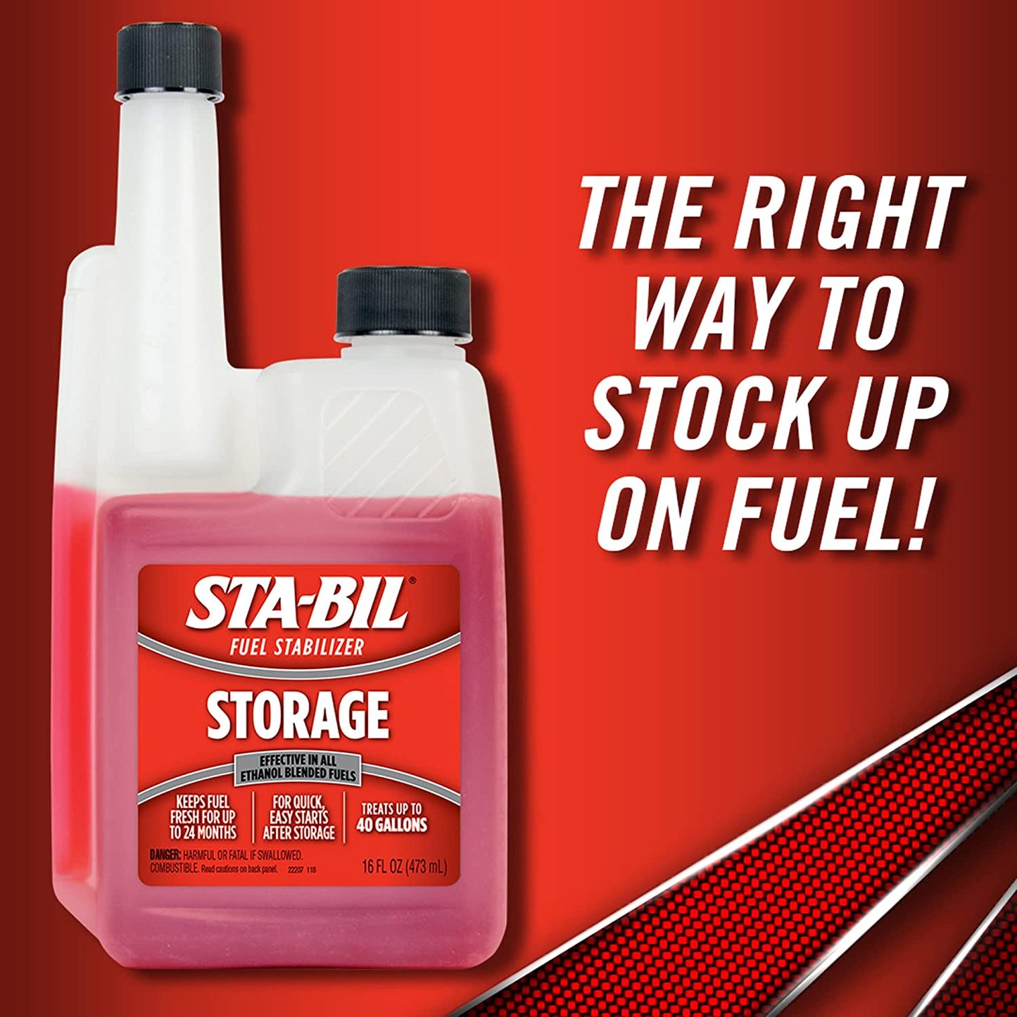 Sta-Bil Storage Fuel Stabilizer Effective In All Ethanol Blended Fuels Red 16 Fl Oz (22207)