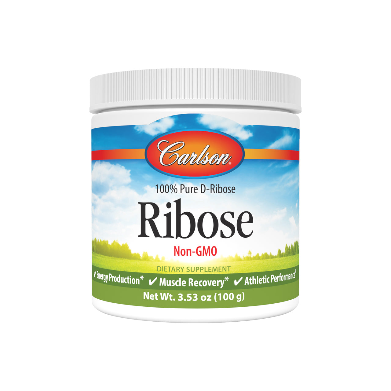 Carlson 100% Pure D-Ribose Powder Non-GMO 3.53 oz. / 100g for Energy Production & Muscle Recovery