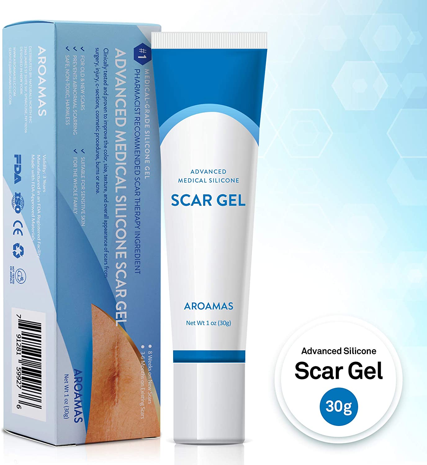 Aroamas Silicone Scar Gel, 30 g for for Surgical Scars, Face, Keloids, C-Section, Cosmetic Procedures, Burns, Injuries