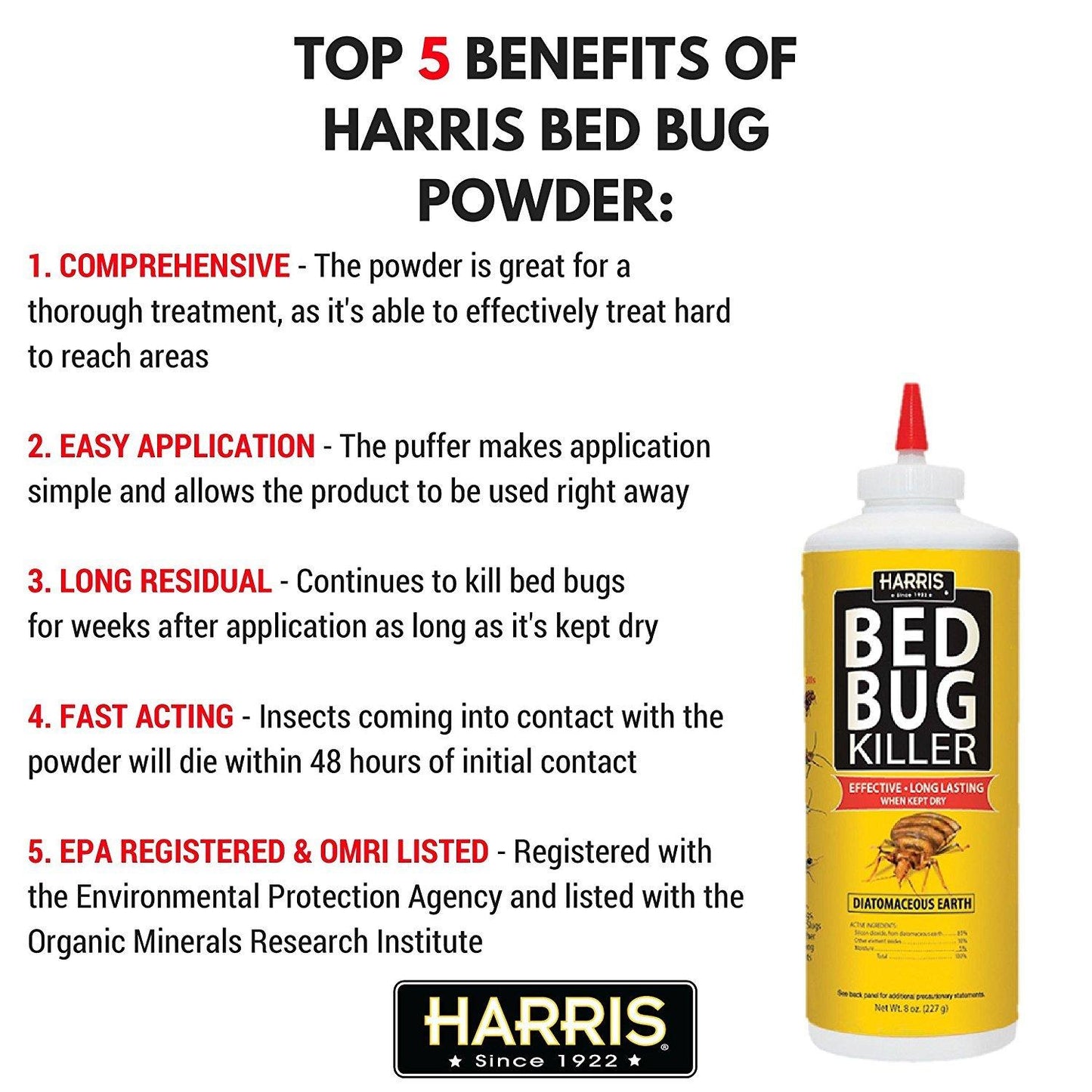 Harris Bed Bug Powder Diatomaceous Earth 8 oz Yellow