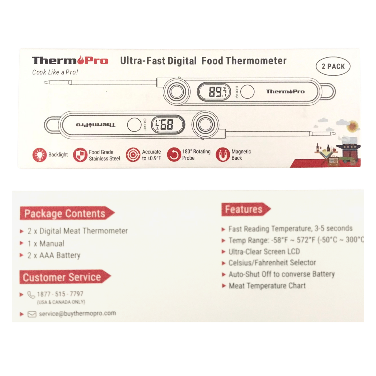 ThermoPro Ultra Fast Digital Food Thermometer TP03B Backlight and Magnetic Back COLOR MAY VARY