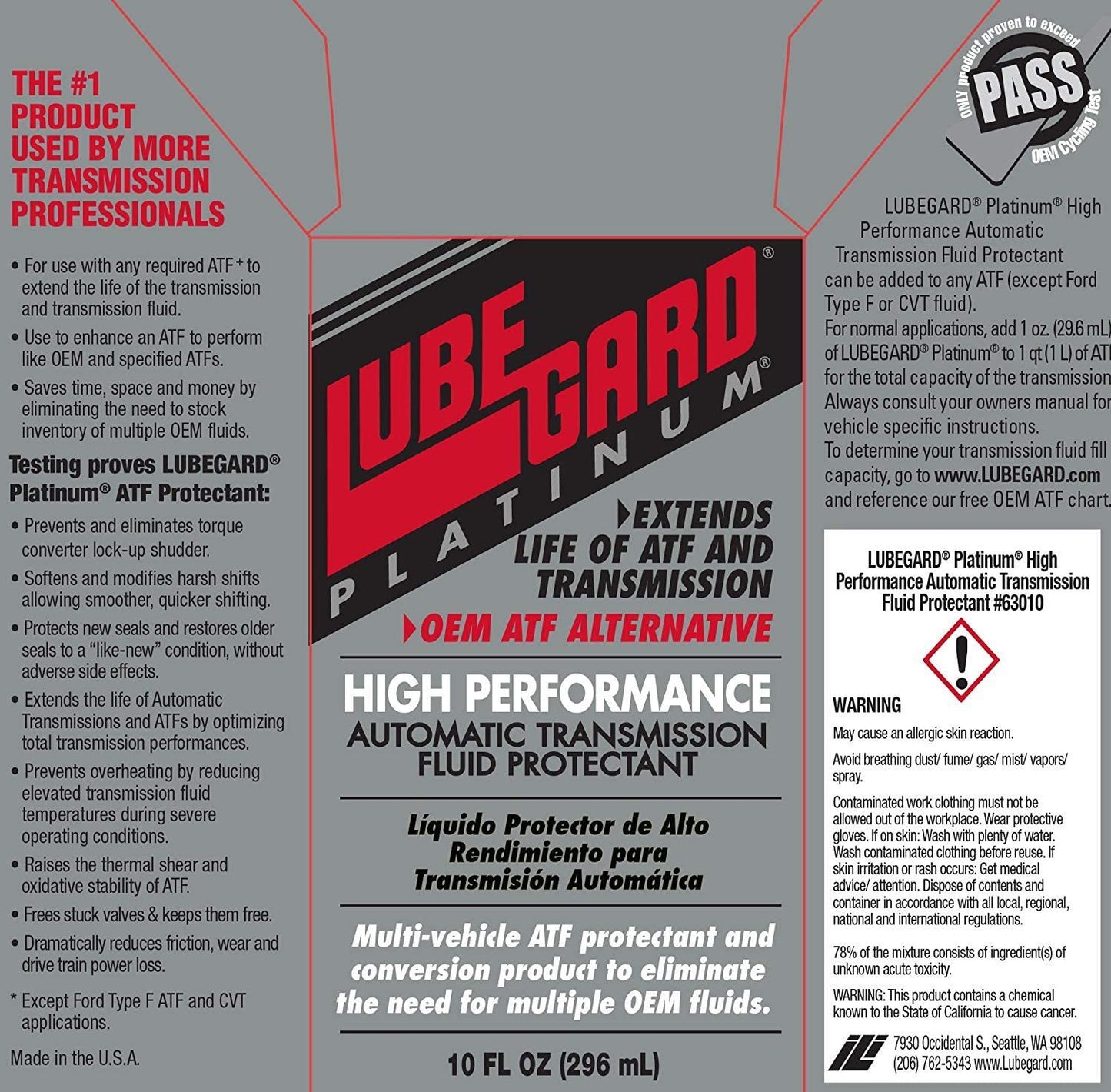 Lubegard 63010 Platinum Universal ATF Protectant 10 fl oz / 296 ml