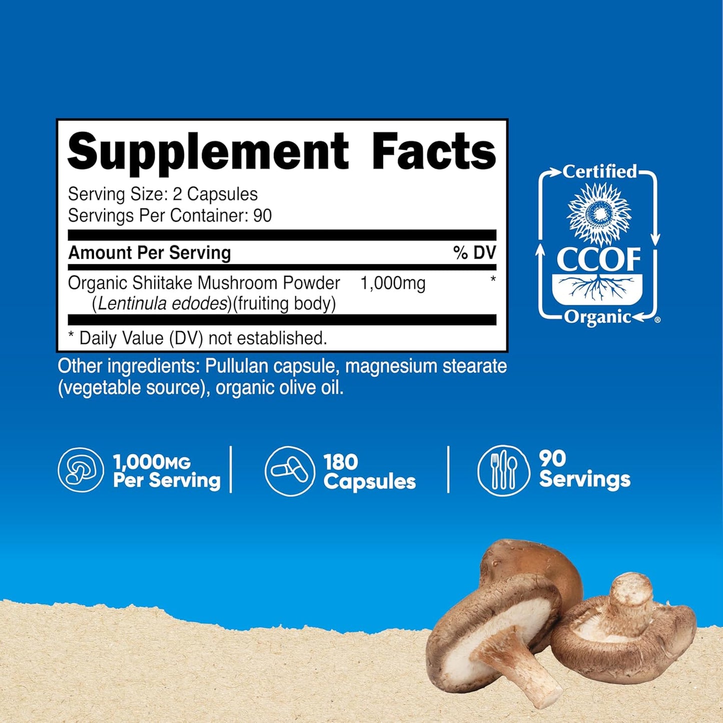 Nutricost Shiitake Mushroom 1000mg Supplement 180 Capsules