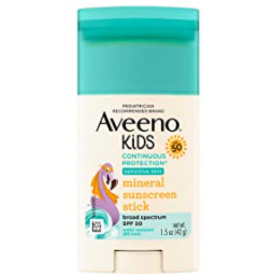Aveeno Kids Continuous Protection Sensitive Skin Mineral Sunscreen Stick with Broad Spectrum SPF 50, 1.5 oz. / 42g