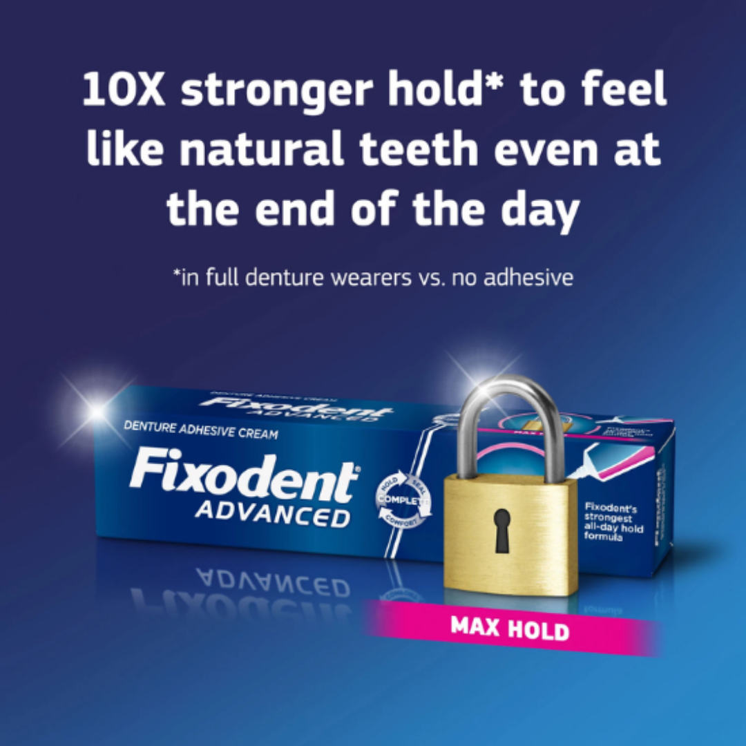 Fixodent Advanced Max Hold Denture Adhesive Cream All-Day Hold Formula, 2.2 oz. / 62g