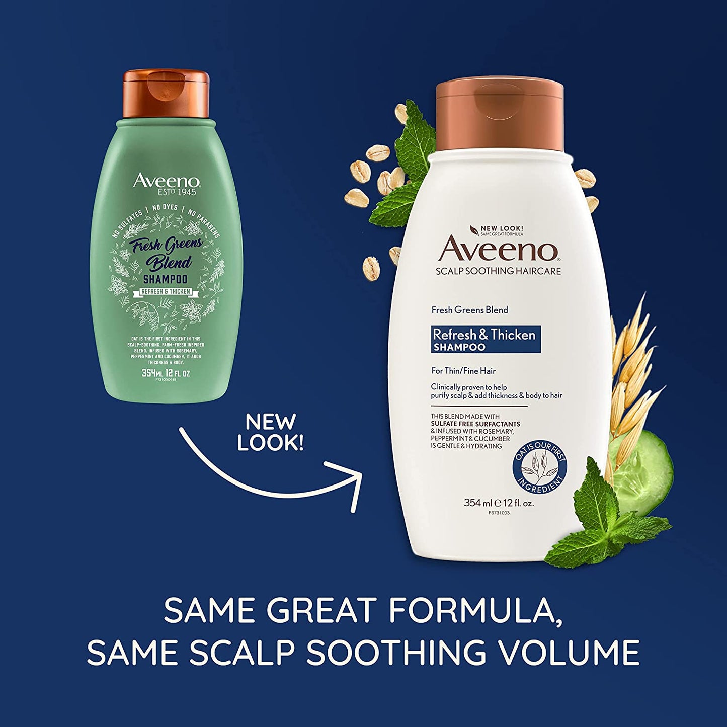 Aveeno Fresh Greens Blend Sulfate-Free Shampoo with Rosemary, Peppermint & Cucumber Refresh & Thicken, 12 fl.oz / 354ml