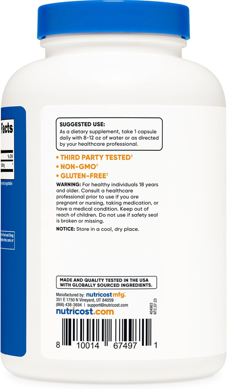 Nutricost Taurine 1,000mg Per serving Dietary Supplement, 240 Capsules