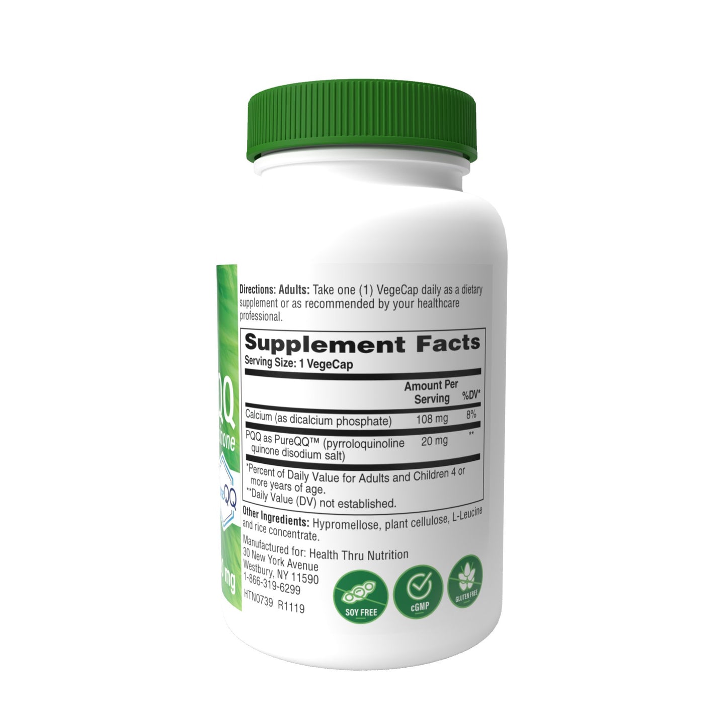 Health Thru Nutrition PQQ Pyrroloquinoline Quinone (as PureQQ™) 20mg (NON-GMO) 60 Vegecaps Promotes Mitochondrial Biogenesis