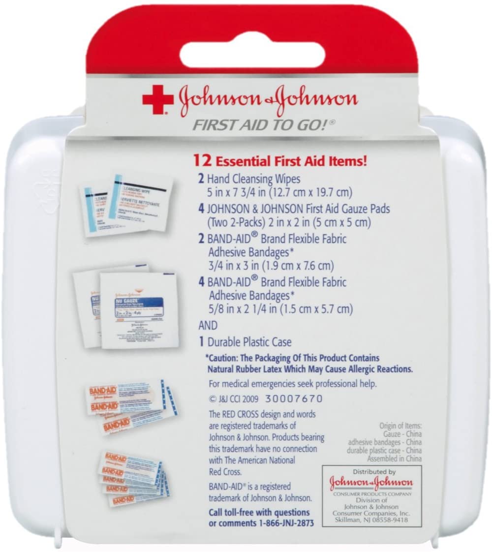 Johnson & Johnson First Aid to Go, Mini First Aid Kit with 12 Items PACKAGING MAY VARY