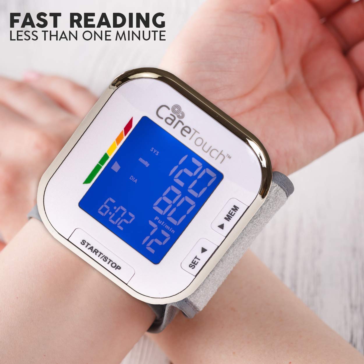 Care Touch PSW01 Automatic Wrist Blood Pressure Cuff Monitor Platinum Series, 8.5 Cuff Size
