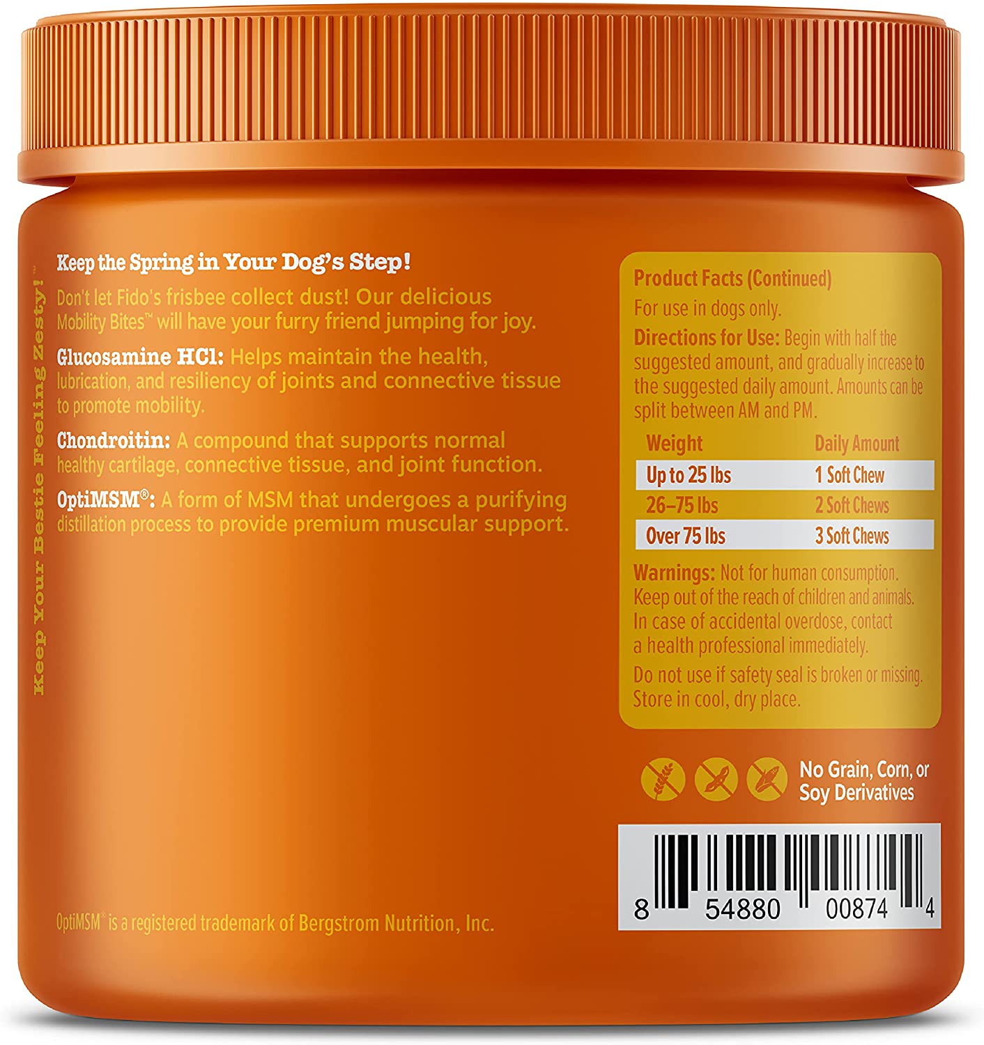 Zesty Paws Mobility Bites Glucosamine with Chondroitin & MSM Hip & Joint Health for Dogs, Bacon Flavor - 90 Soft Chews