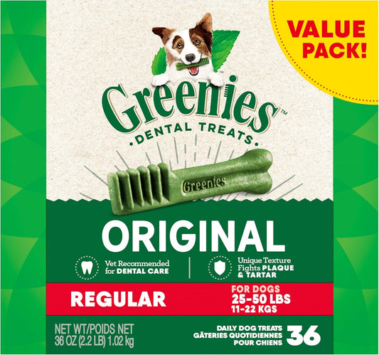 Greenies Dental Treats Original Regular Dog Treats (25-50 LB Dogs), 1.02 kg / 2.2 lb
