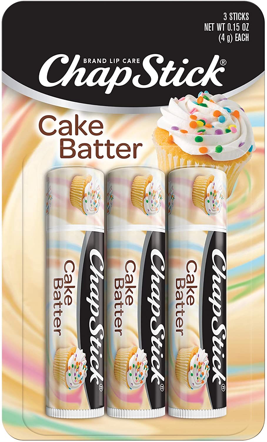 Chapstick Cake Batter Flavor, Flavored Lip Balm Set, Limited Edition, Pack of 3 Lip Balm Tubes, 0.15 each