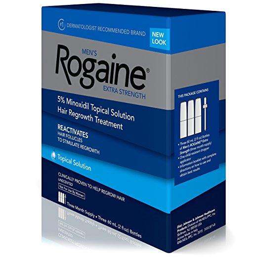 Men's Rogaine Hair Loss and Hair Regrowth Treatment, Minoxidil Topical Solution, Three Month Supply