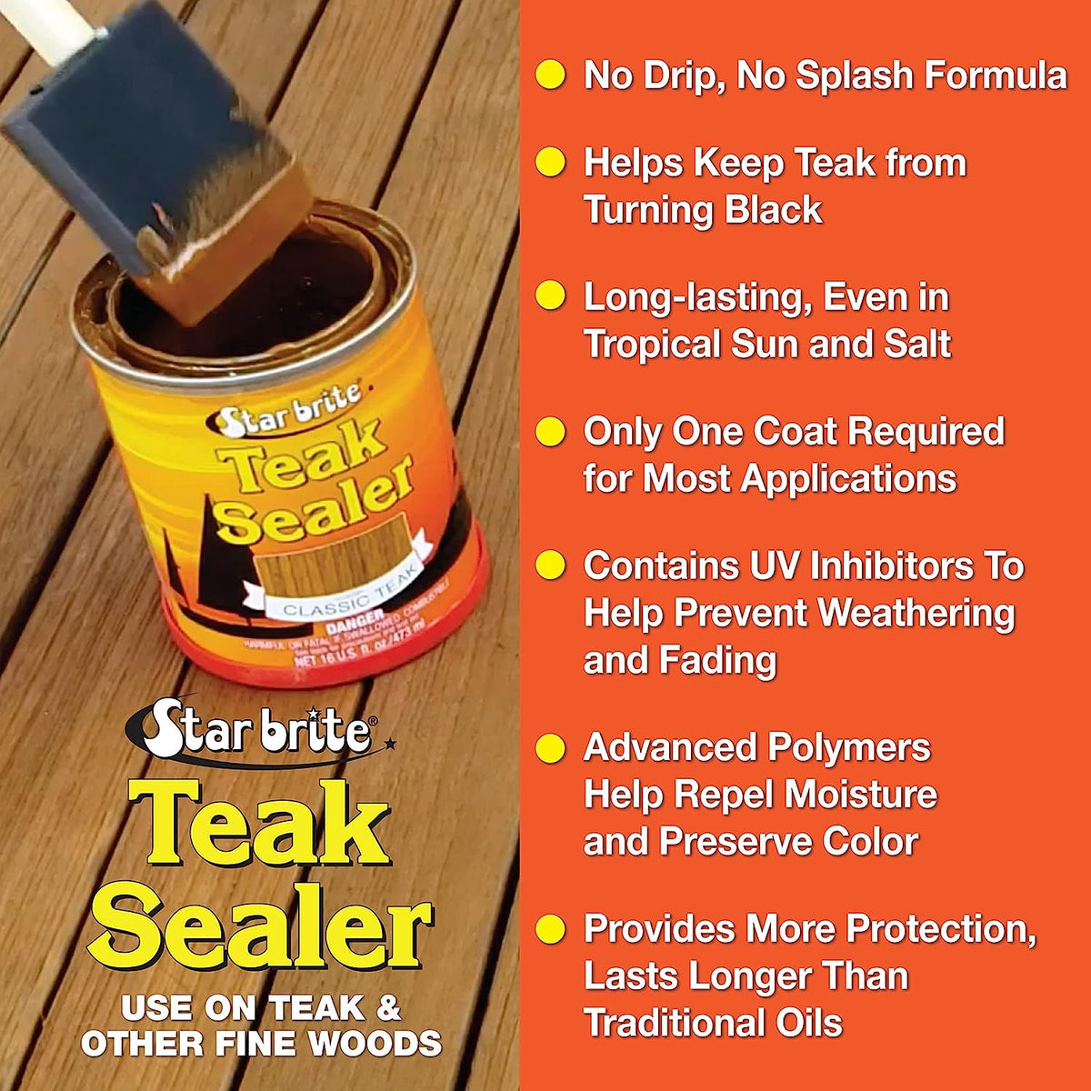 Star Brite Teak Sealer One Coat Marine Grade Formula Classic Teak, 16 oz / 473 ml