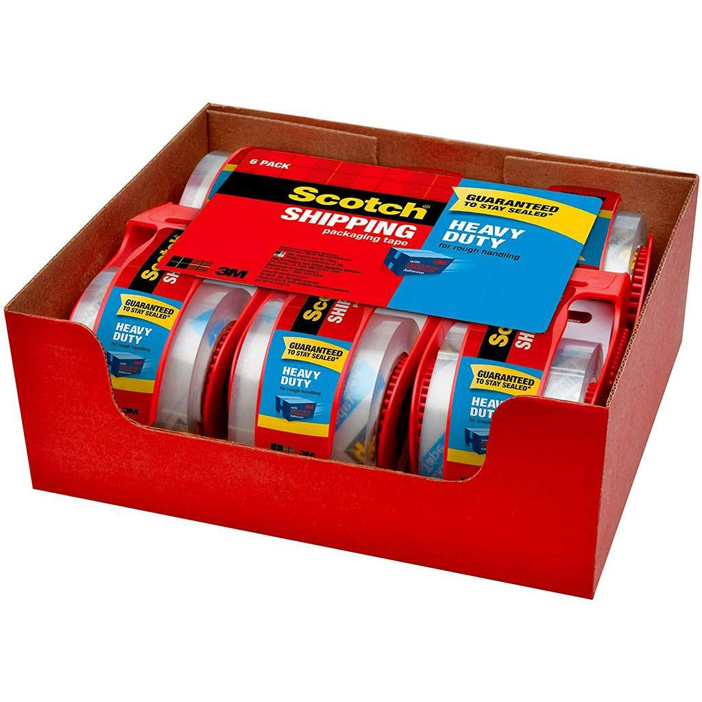 Scotch Heavy Duty Shipping Packaging Tape, 6 Rolls with Dispenser, 1.88" x 22.2 Yards, Clear, 142-6