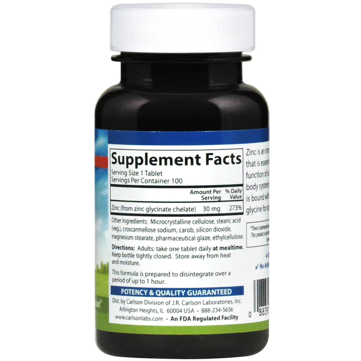 Carlson Chelated Zinc 30 mg, 100 Tablets