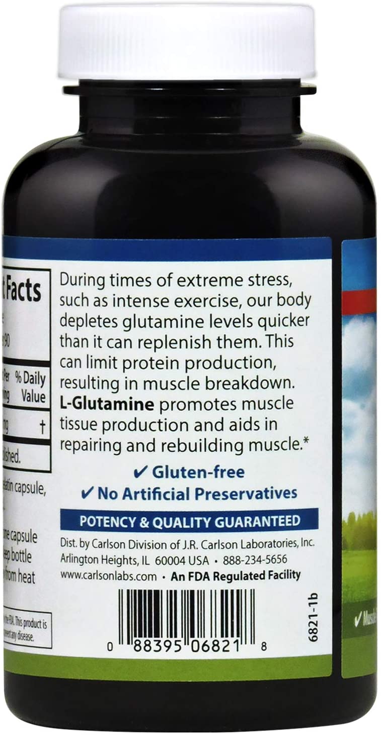 Carlson L-Glutamine 750 mg, 90 Capsules Free Form Amino Acid