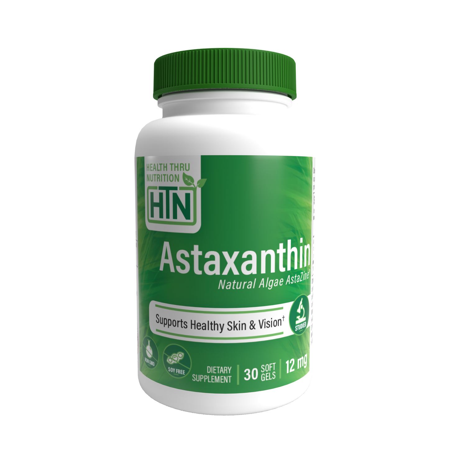 Health Thru Nutrition Astaxanthin 12mg (as AstaZine Organic Algae) NON-GMO) 30 Softgels Healthy Skin and Vision