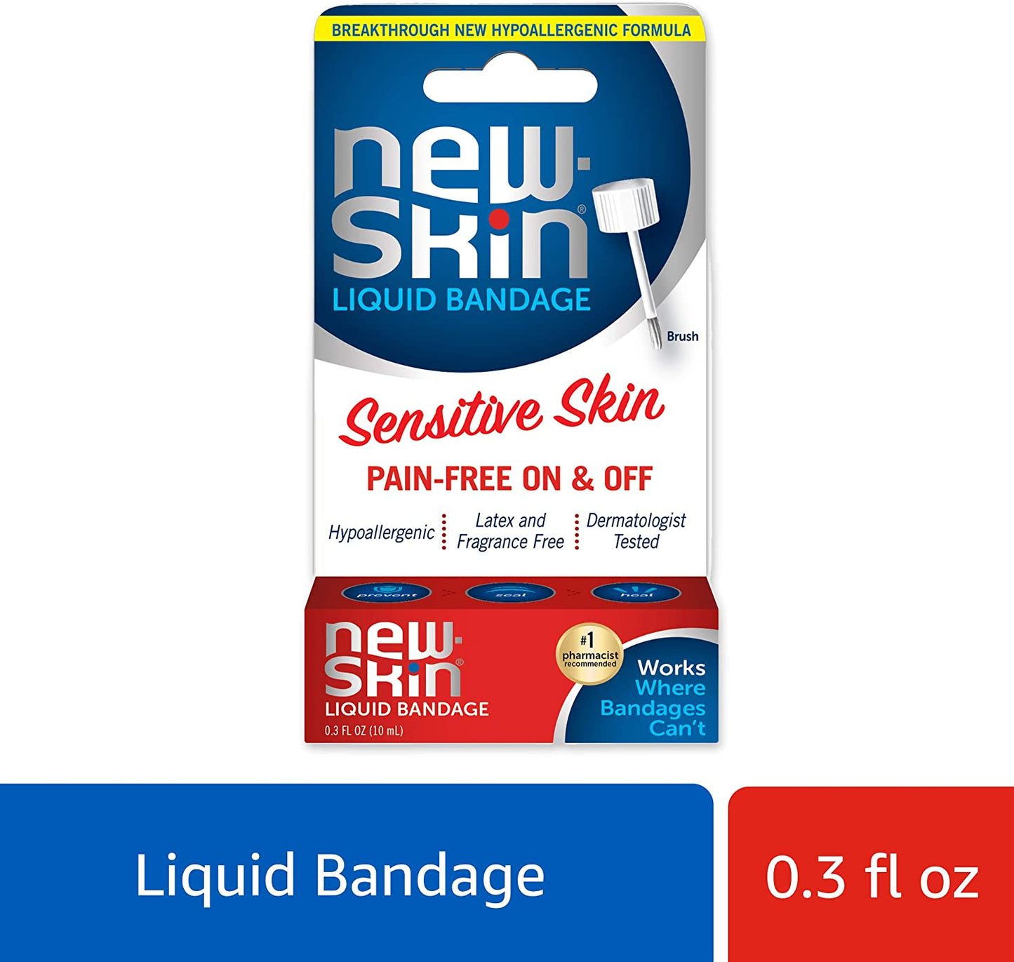 New Skin Sensitive Skin Liquid Bandage for Minor Cuts and Scrapes, 0.3 fl.oz / 10 ml