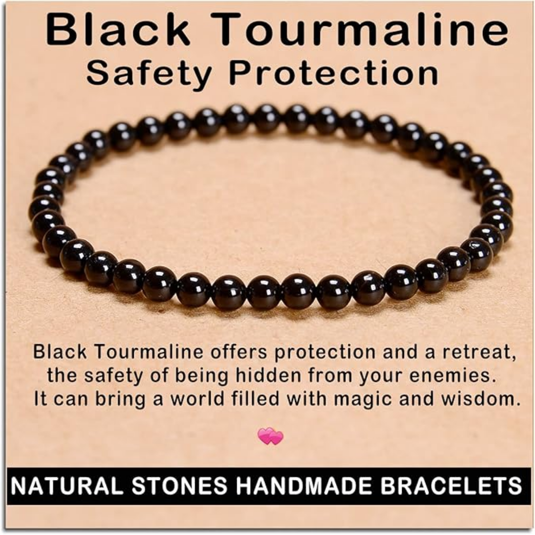 AD Beads Handmade Gemstone Bracelet Black Tourmaline, 4mm