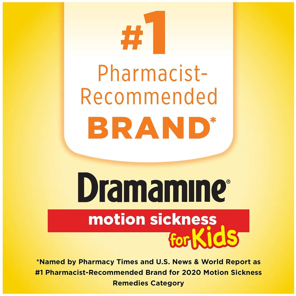 Dramamine Motion Sickness Relief for Kids, Grape Flavor, 8 Chewable Tablets PACKAGING MAY VARY