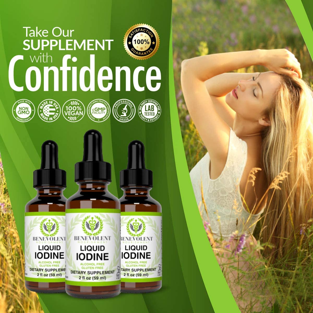 Benevolent Nourishment Liquid Iodine Potassium Drops - 1300 Servings | Large 2oz Bottle | Great Taste | 2X Absorption | Just One (1) Drop a Day for Fast, Potent Thyroid Support - Potassium Iodide. Alcohol and Gluten Free