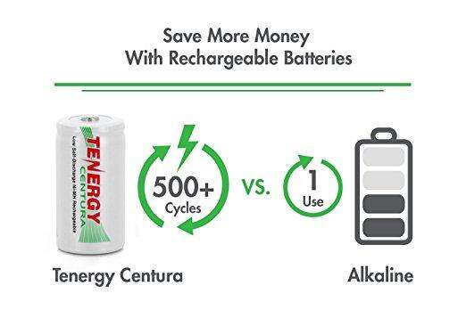 1 Card- 2 pcs Tenergy Centura C Size 4000mAh Low Self Discharge NiMH Rechargeable Batteries